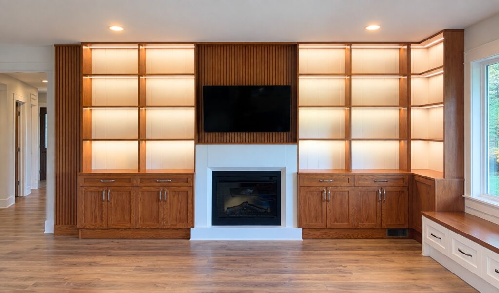 The beautiful living space with TV shelves in Victoria Island